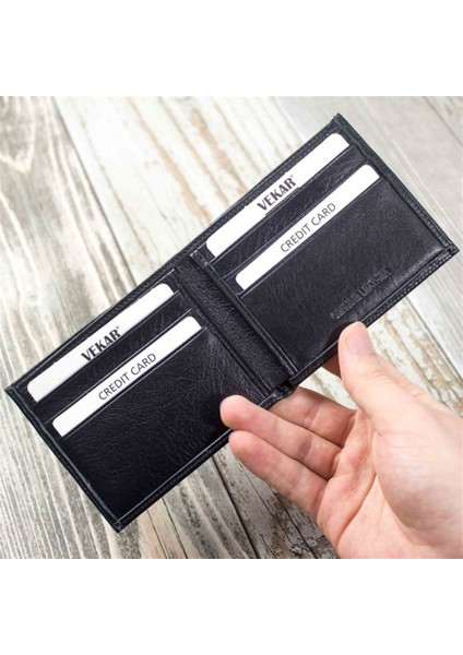 Kişiye Özel Vekar Deri Erkek Cüzdanı Ince Tasarımlı Siyah V002 modelleri