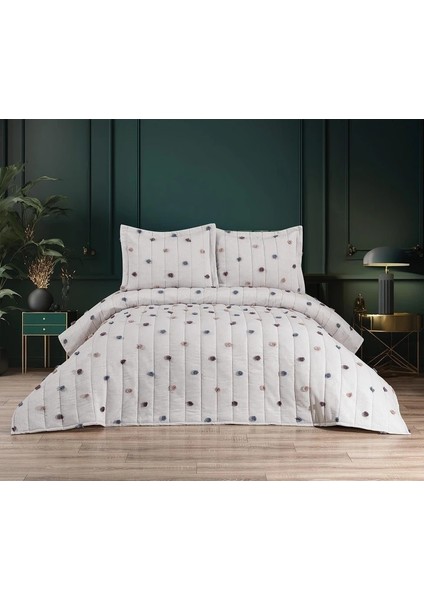 Ponponlu Çift Kişilik Krem Yatak Örtüsü 240/250 cm