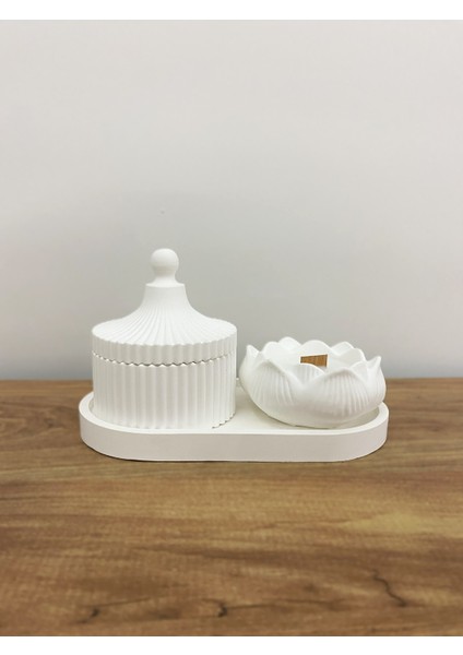 Kapaklı Kase ve Lotus Mumluk – 3 Parça Dekoratif