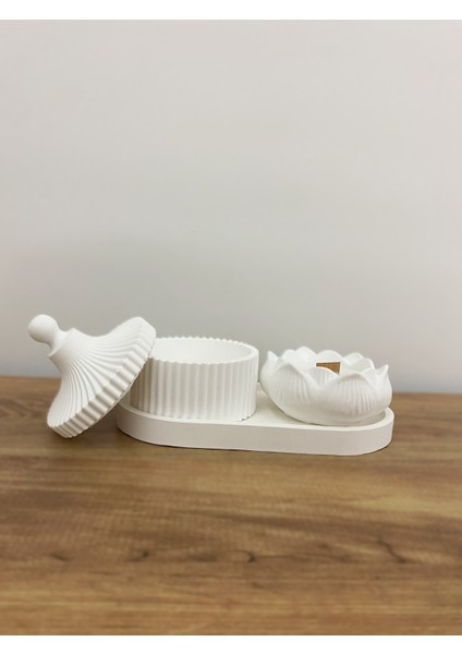 Kapaklı Kase ve Lotus Mumluk – 3 Parça Dekoratif indirimleri