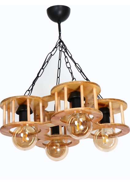 Aysem Wood 4 Lü Rustik Ahşap Avize - Salon Aydınlatma fiyatları