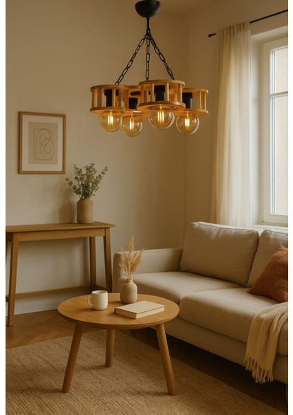 Aysem Wood 4 Lü Rustik Ahşap Avize - Salon Aydınlatma modelleri