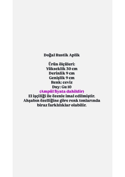 Yansıtma Tasarımlı Tek Yönlü Ahşap Salon Hol Cafe Otel Duvar Aplik Avize