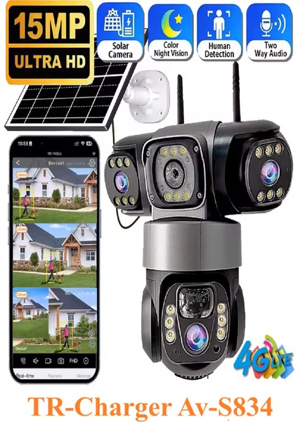 AV-S834 Full Hd 15MP 3 Kameralı 12.000 Mah Solar Panelli Sim Kart ile Çalışan Güvenlik Kamerası fiyatları