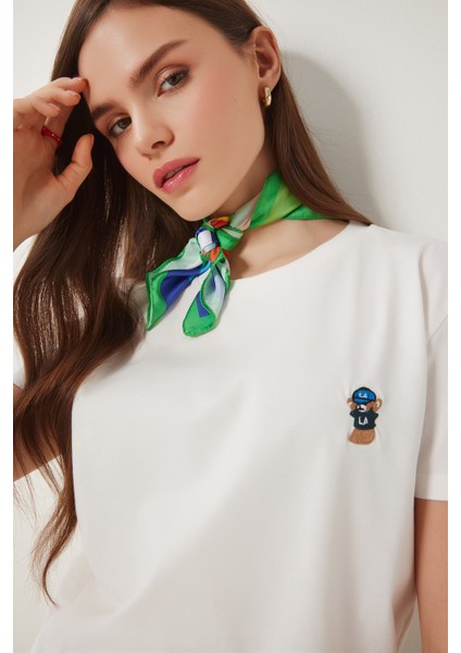Ayıcık Işlemeli Pamuklu Örme T-Shirt