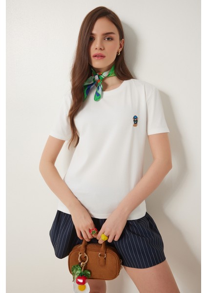 Ayıcık Işlemeli Pamuklu Örme T-Shirt