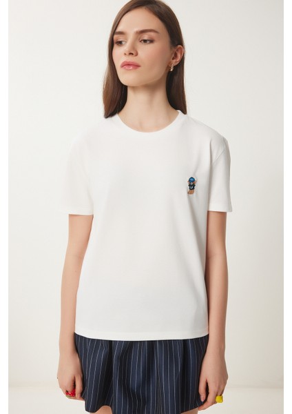Ayıcık Işlemeli Pamuklu Örme T-Shirt