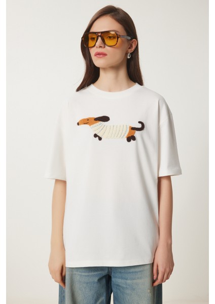 Nakışlı Pamuklu Oversize Örme T-Shirt modelleri