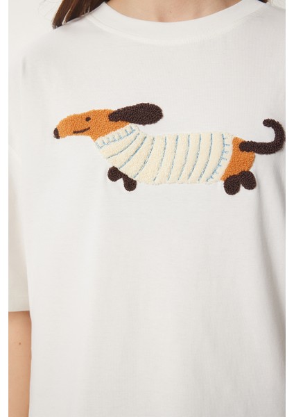 Nakışlı Pamuklu Oversize Örme T-Shirt fırsatları