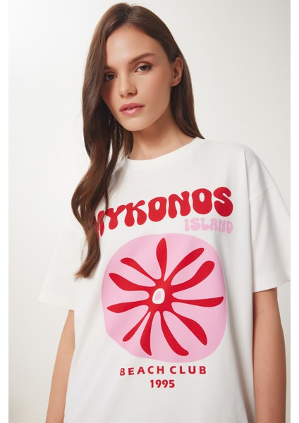 Oversize Baskılı Örme T-Shirt