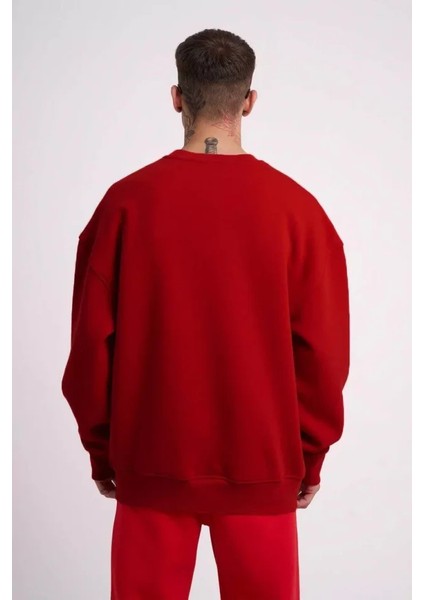 Unisex Biskilet Yaka Üç Iplik Sweatshirt - Kırmızı fiyatları