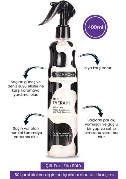 Morfose Çift Fazlı Fön Suyu Keratin 400 ml Milk Therapy Çift Fazlı Fön Sütü 400 ml