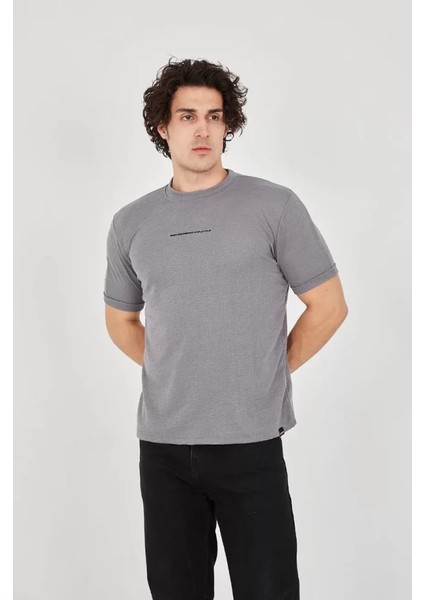 Unisex Jakar Kumaş Slim Fit T-Shirt - Boyalı Gri
