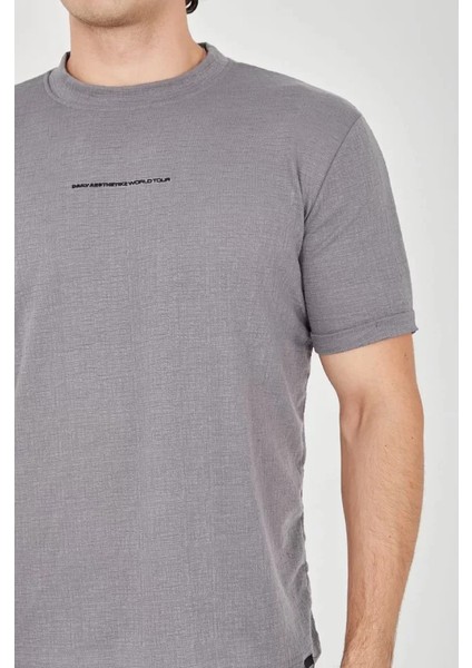 Unisex Jakar Kumaş Slim Fit T-Shirt - Boyalı Gri