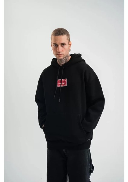 Polızeı Premium Kalite Unisex Kapşonlu Dijital Patchli Sweatshirt - Siyah