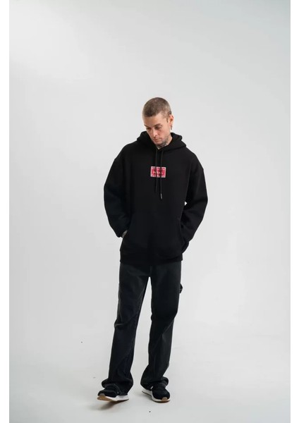 Polızeı Premium Kalite Unisex Kapşonlu Dijital Patchli Sweatshirt - Siyah