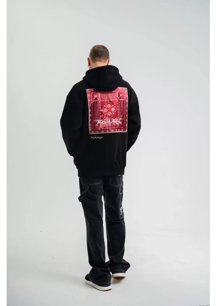 Polızeı Premium Kalite Unisex Kapşonlu Dijital Patchli Sweatshirt - Siyah