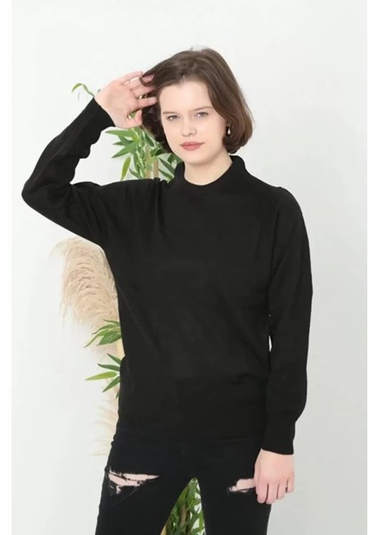 Bisiklet Yaka Düz Kazak - Siyah fiyatları