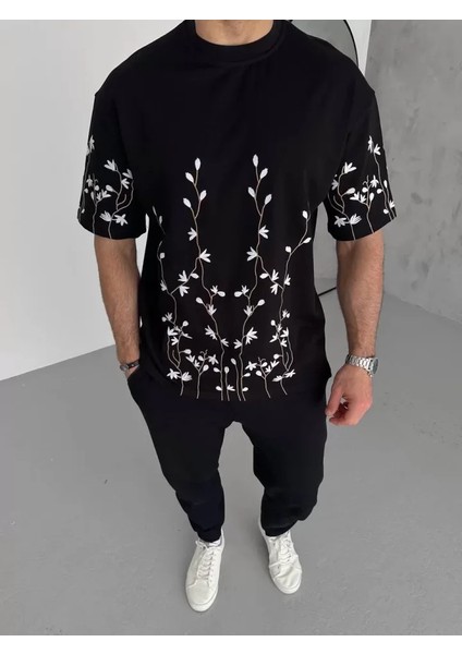Unisex Nakış Işlemeli T-Shirt - Siyah fiyatları