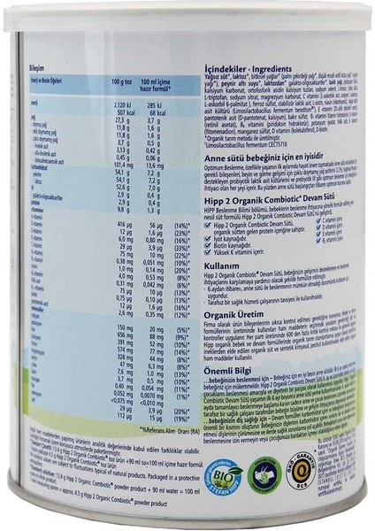 2 Organik Combiotic Devam Sütü 350 gr 6 Adet modelleri