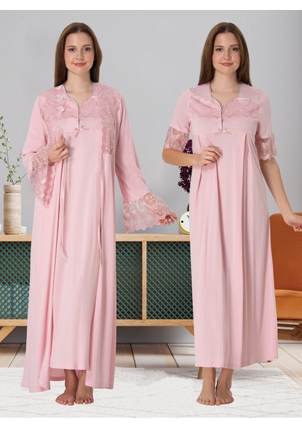 Dvina Effortt Lohusa Sabahlık ve Gecelik Takımı Pembe - 9015