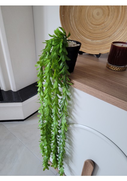 Elmas Saksılı 5 Dallı Yoğun Yapraklı Yapay Bitki Çiçek Sarkıt Dekor (75 Cm)