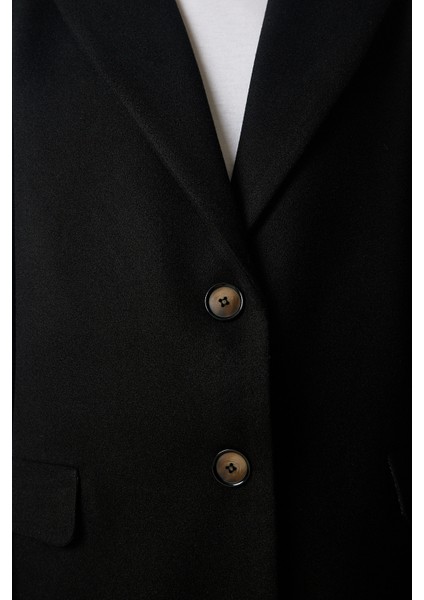 Kruvaze Yaka Düğmeli Kaşe Kaban LTO0020 SİYAH indirimleri