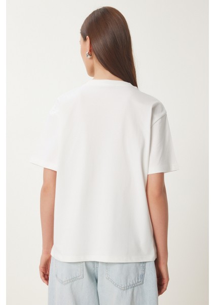 Şık Taşlı Kalp Detaylı Örme T-Shirt