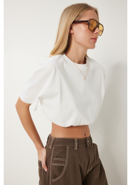 Lastikli Crop Örme T-Shirt fiyatları