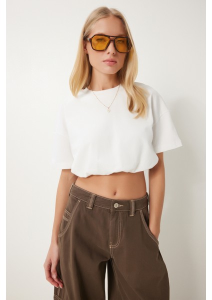 Lastikli Crop Örme T-Shirt modelleri