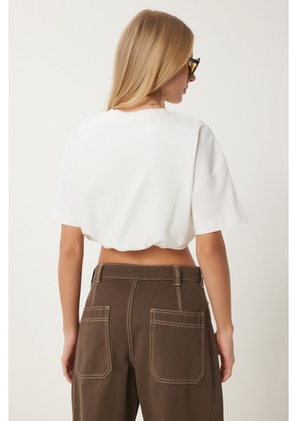 Lastikli Crop Örme T-Shirt indirimleri