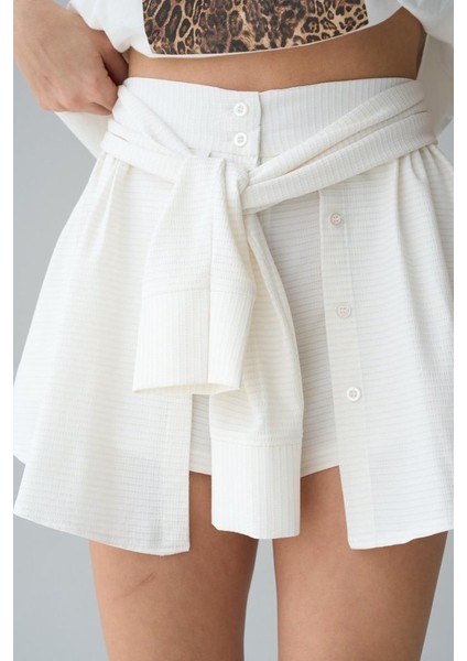 Gömlek Bağlamalı Şort - Krem fiyatları