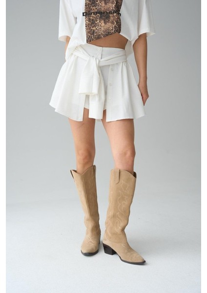 Gömlek Bağlamalı Şort - Krem fırsatları