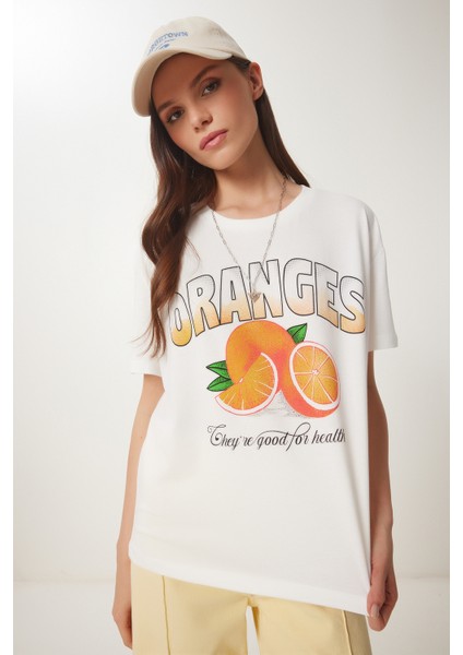 Portakal Baskılı Pamuklu Örme T-Shirt