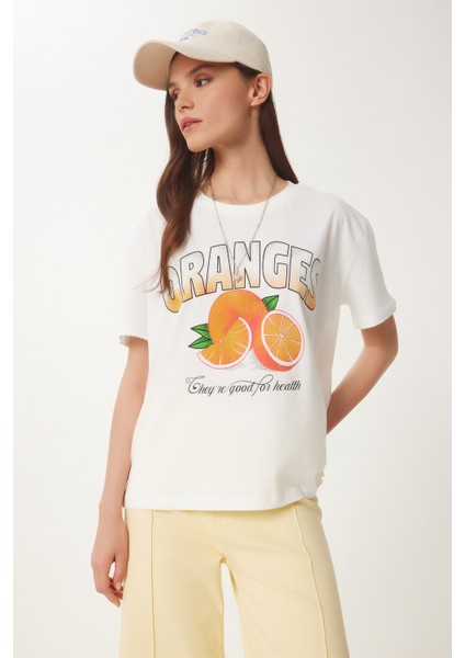 Portakal Baskılı Pamuklu Örme T-Shirt fiyatları