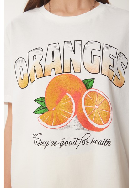 Portakal Baskılı Pamuklu Örme T-Shirt modelleri
