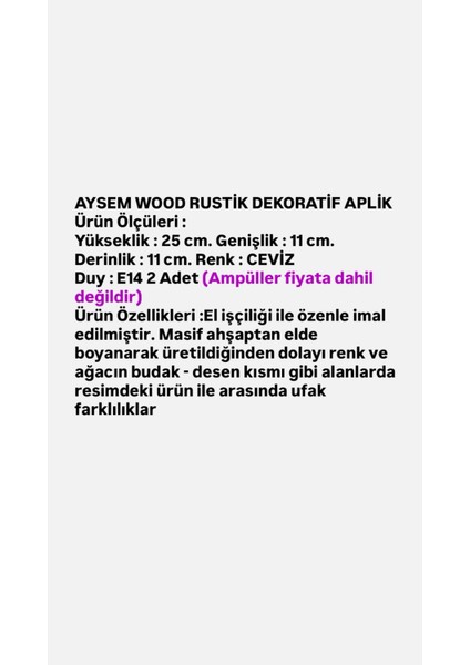 Yansıtma Tasarımlı Çift Yönlü Ahşap Salon Hol Cafe Otel Duvar Aplik Avize