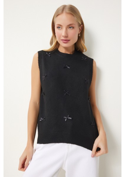 Fiyonklu Triko Süveter LPF0057 SİYAH