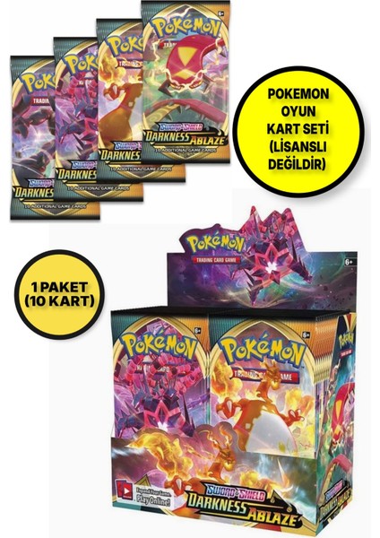 Pokemon Oyun Kartı Tcg Sword&shield Darkness Ablaze Lisanssız Booster Pack - 1 Paket (10 Kart)