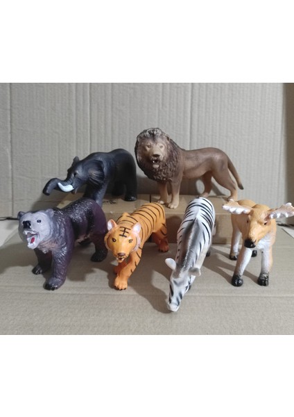 Berattoys 20CM Soft Hayvanlar Vahşi Hayvan Seti 6 Adet Hayvan Figür Oyuncak Aslan Kaplan Fil Oyuncak