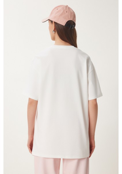 Ayıcık Baskılı Pamuklu Oversize Örme T-Shirt