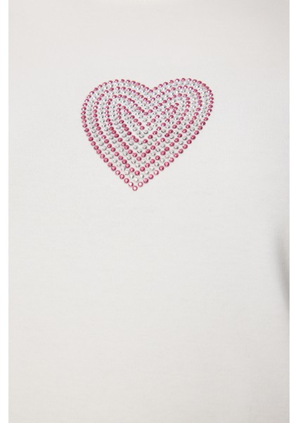 Taşlı Kalp Detaylı Crop Örme T-Shirt fırsatları