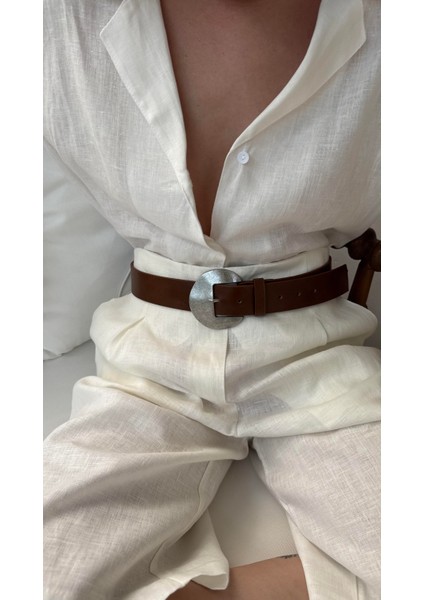 Antik Asimetrik Tokalı Kemer 4cm Taba fiyatları