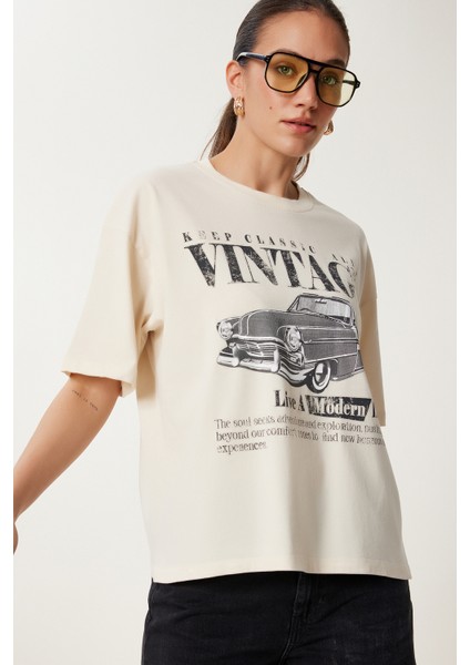 Vintage Baskılı Pamuklu Örme T-Shirt fiyatları