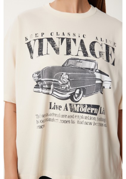Vintage Baskılı Pamuklu Örme T-Shirt modelleri