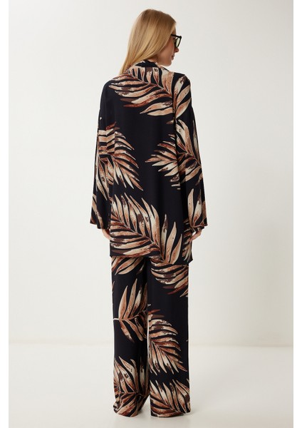 Desenli Yazlık Viskon Kimono Pantolon Takım