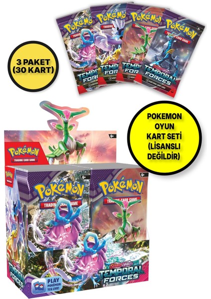 Pokemon Oyun Kartı Tcg Scarlet & Violet Temporal Forces Lisanssız Booster Pack - 3 Paket (30 Kart)