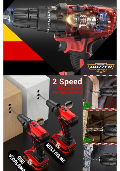 Alman HARD-X2560 2.0 Ah Çelik Şanzuman 27 Parça Set Bakır Sargılı 2x Akülü Şarjlı Vidalama Matkap