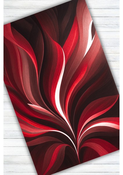 Yaprak Desenli Kırmızı Floral Halı Dijital Baskılı Dokuma Kaymaz Tabanlı Yıkanabilir Yazlık Halısı modelleri