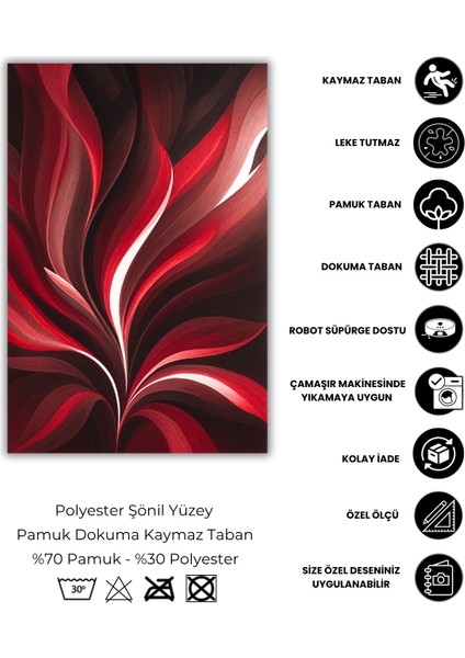 Yaprak Desenli Kırmızı Floral Halı Dijital Baskılı Dokuma Kaymaz Tabanlı Yıkanabilir Yazlık Halısı fırsatları